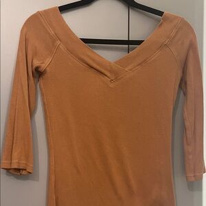 Free People Tan V-Neck Blouse